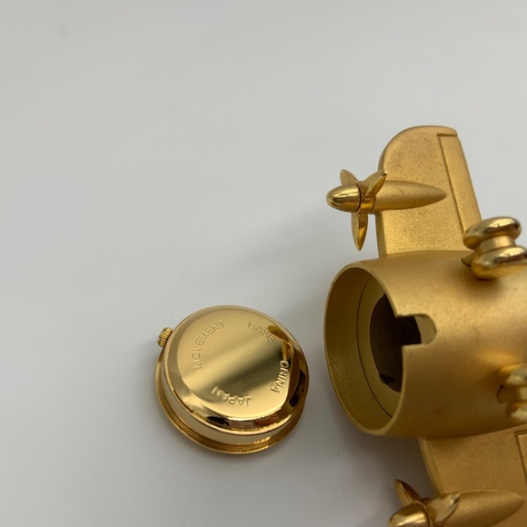 RARE Vintage Japan Movement Linden Airplane Gold Tone Small Desk Clock - Picture 8 of 11